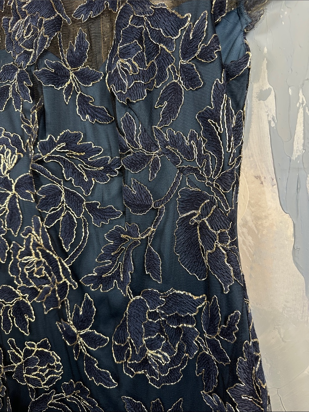 Tadashi Shoji Halona Dress Sz 4 Deep Teal Blue Green Floral Gold Lace SMALL 4 - Picture 10 of 13